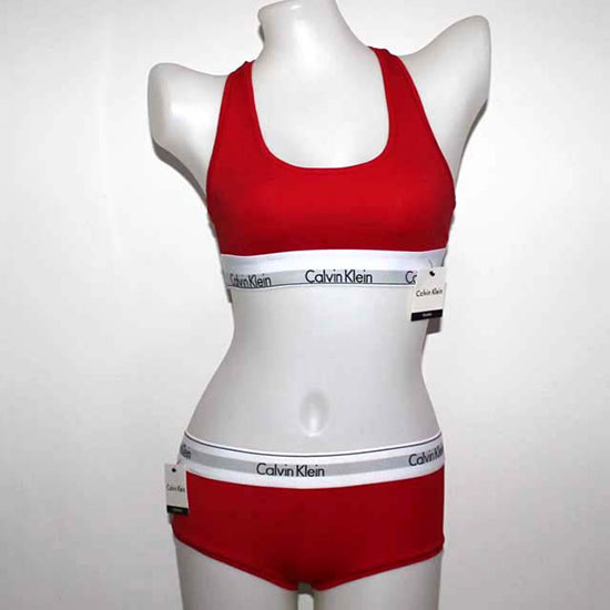 Conjunto Sujetador y Boxer Calvin Klein Mujer Blanco Rojo